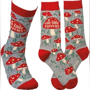 Primitives By Kathy Shiitake Happens Funny Red Mushroom Socks Unisex BNWT